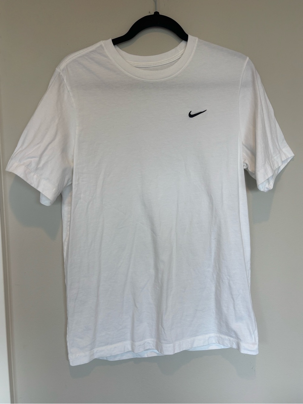 Nike White Short-Sleeve Crew Tee with Black Swoosh